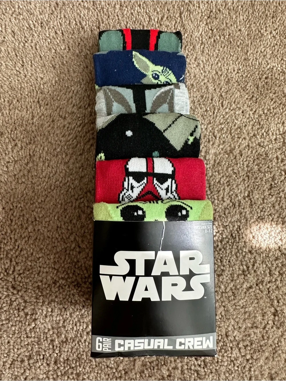 Star Wars Men’s Casual Crew Socks - Red, Green, Navy & Gray - 6 Pack